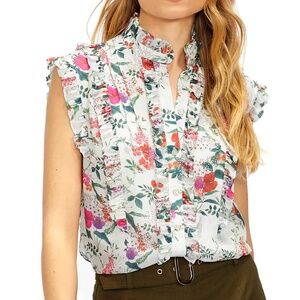 TED BAKER Floral Print Ruffle Sleeveless Top w/ Cami Liner - Sz 2/UK or 4-6/US
